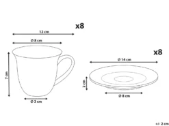8 x kop med underkop ELDERBERRY Porcelæn Hvid