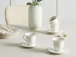 8 x kop med underkop ELDERBERRY Porcelæn Hvid