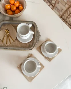 8 x kop med underkop SESAME Stentøj Cremehvid