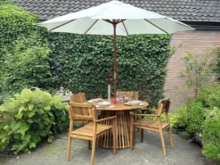 AGELLO 4 personers Havemøbelsæt Brun Akacietræ med parasol (12 varianter)