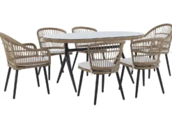 ALIANO II 6 personers Havemøbelsæt Beige PE-rattan med puder
