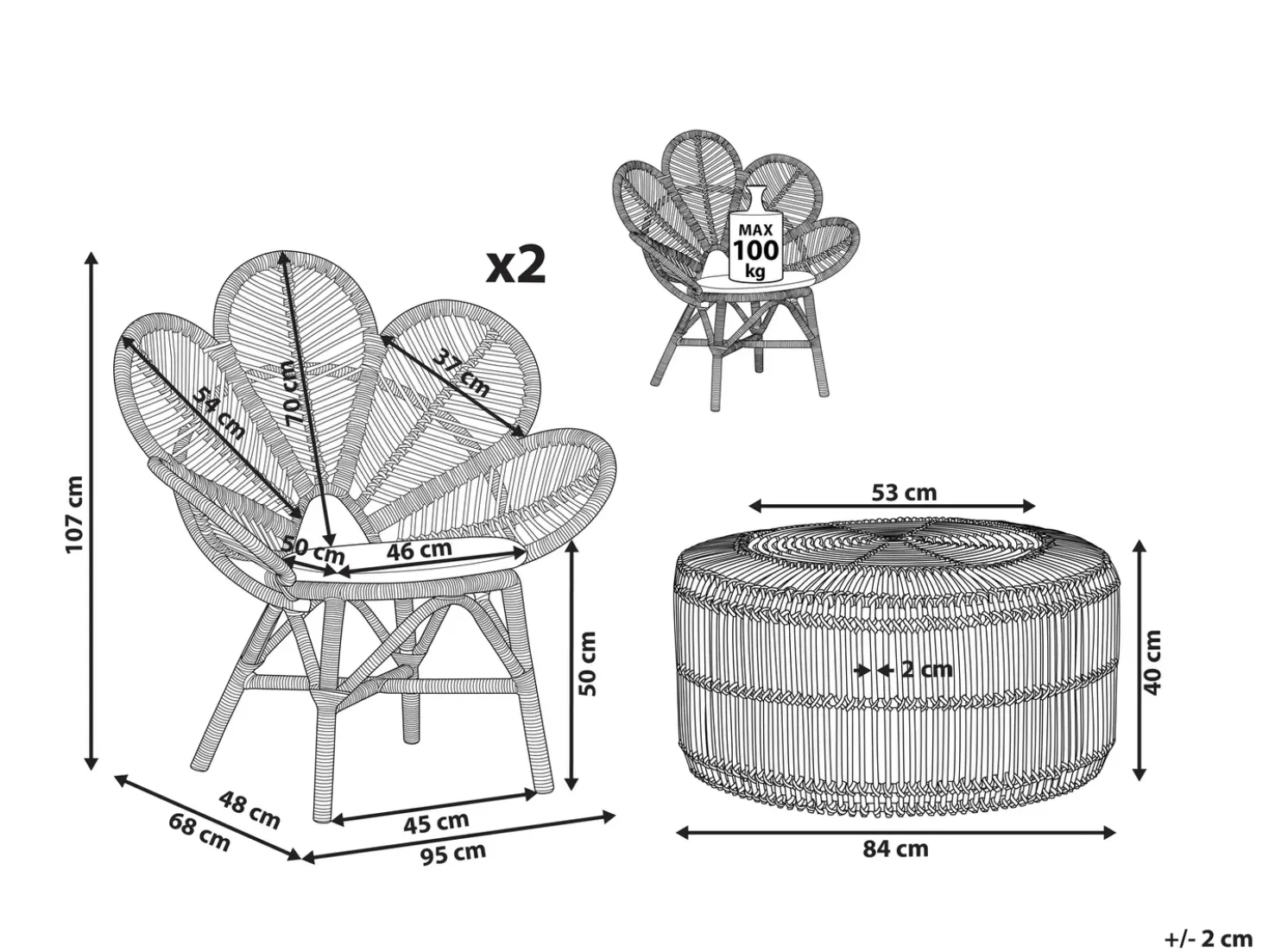 Altansæt med puder FLORENTINE / LIMNI Rattan Beige