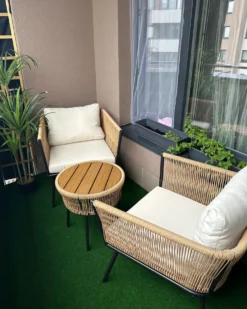 Altansæt med puder GARGANO PE-rattan Naturlig