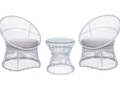 Altansæt med puder MESYNA PE-rattan Hvid