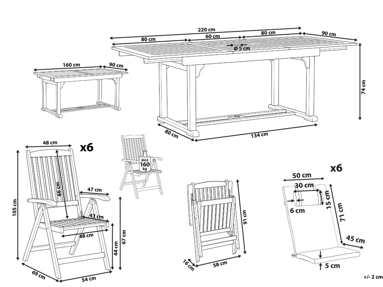 AMANTEA PREMIUM 6 personers Havemøbelsæt Cremehvid Akacietræ