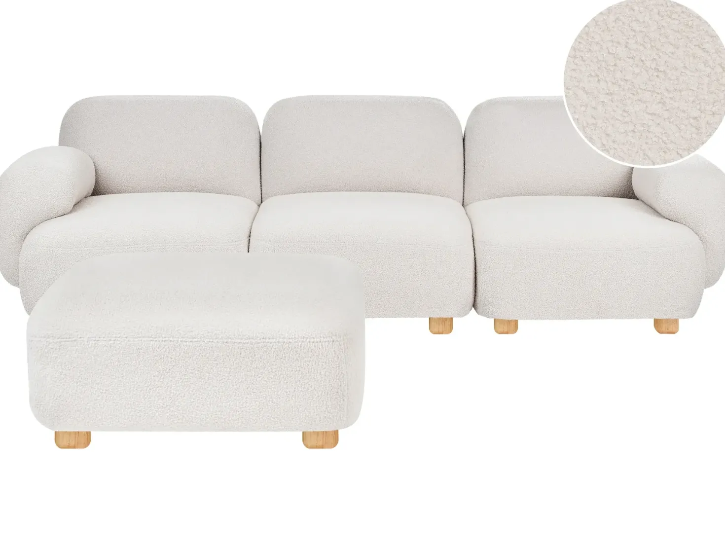 AMLI 3 personers Modulsofa Cremehvid Boucle med fodskammel
