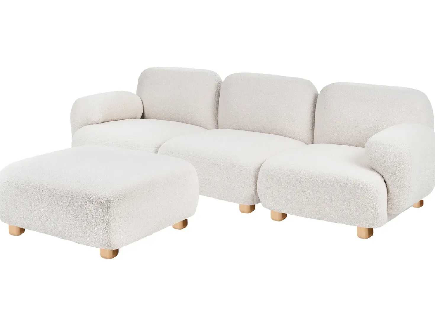 AMLI 3 personers Modulsofa Cremehvid Boucle med fodskammel