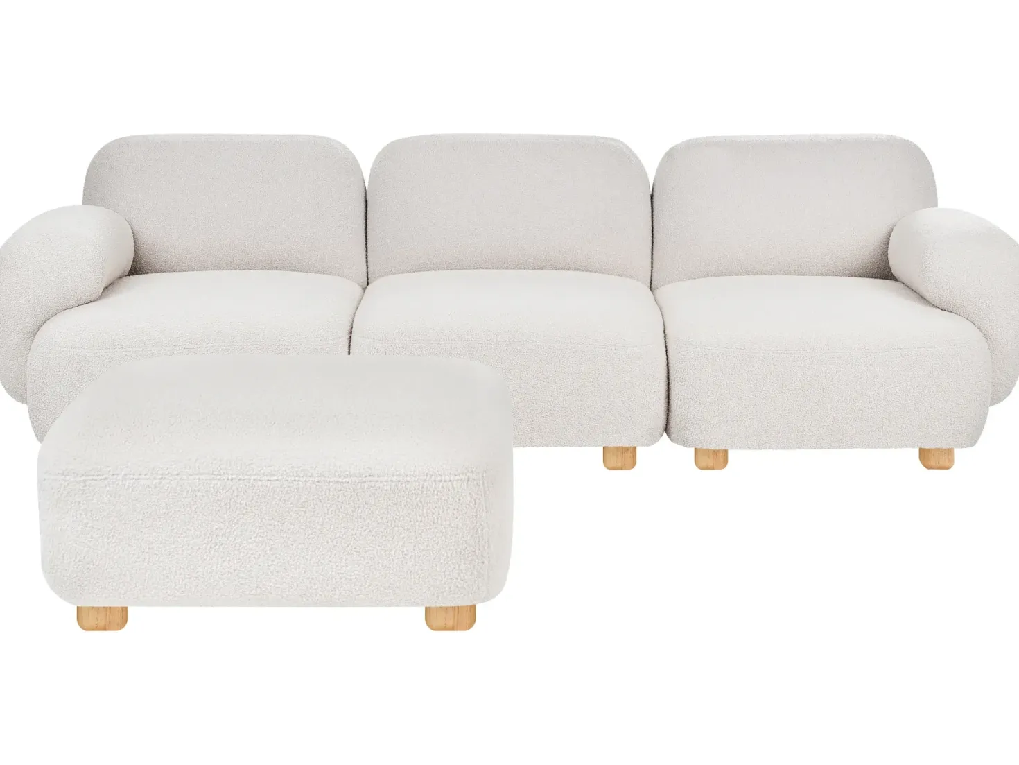 AMLI 3 personers Modulsofa Cremehvid Boucle med fodskammel