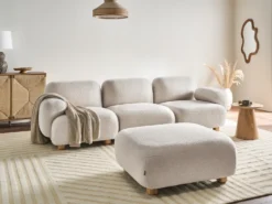 AMLI 3 personers Modulsofa Cremehvid Boucle med fodskammel
