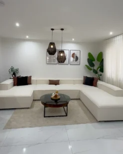 ARDAL 5 personers Hjørnesofa modul Venstrevendt Cremehvid Boucle