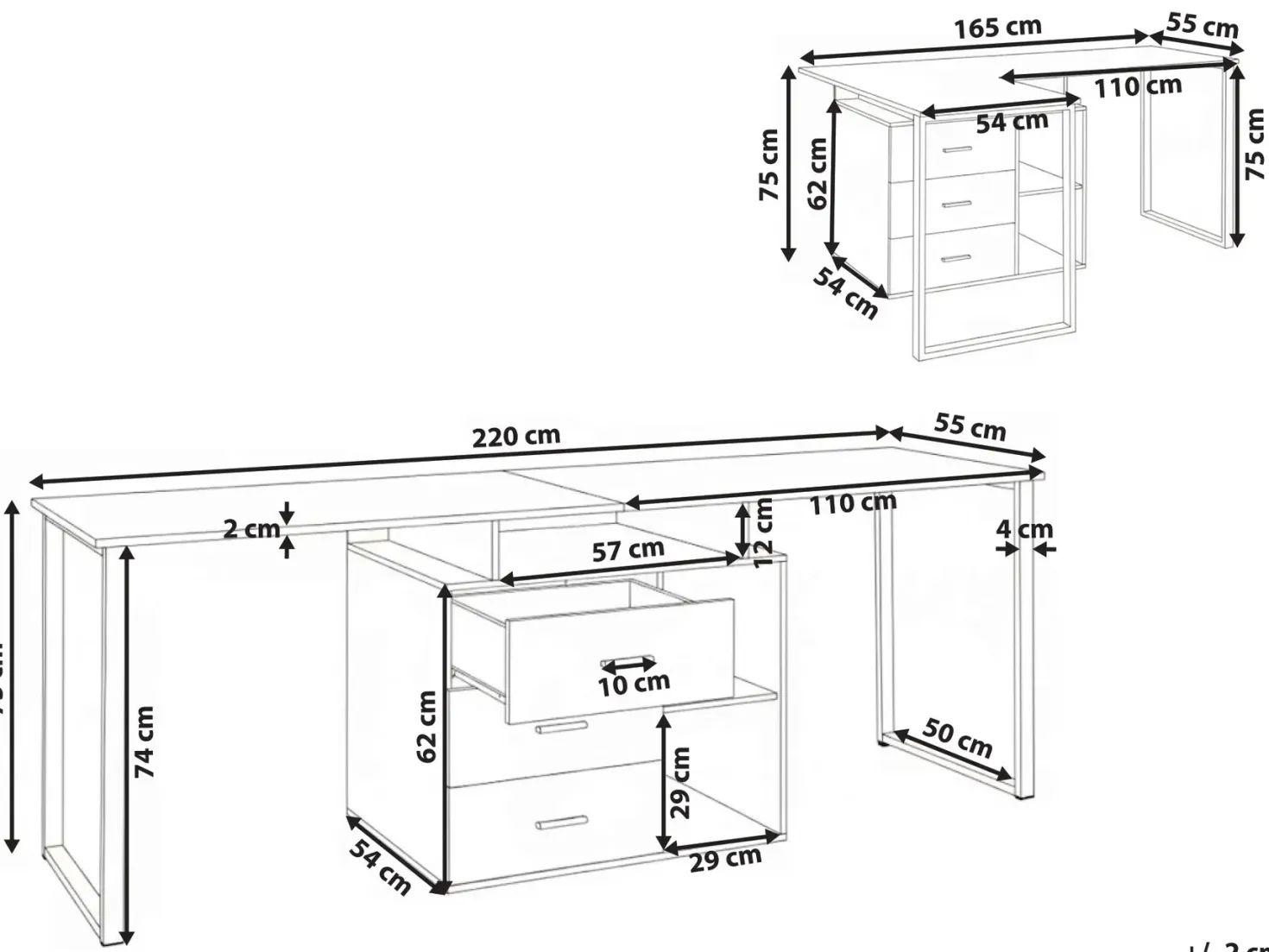 ASHMORE Hvid 165/220 cm 55 cm