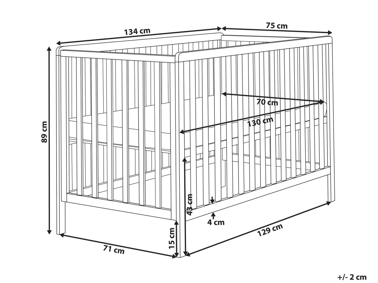 Babyseng Fyretræ KIAMA 70 x 130 cm Hvid