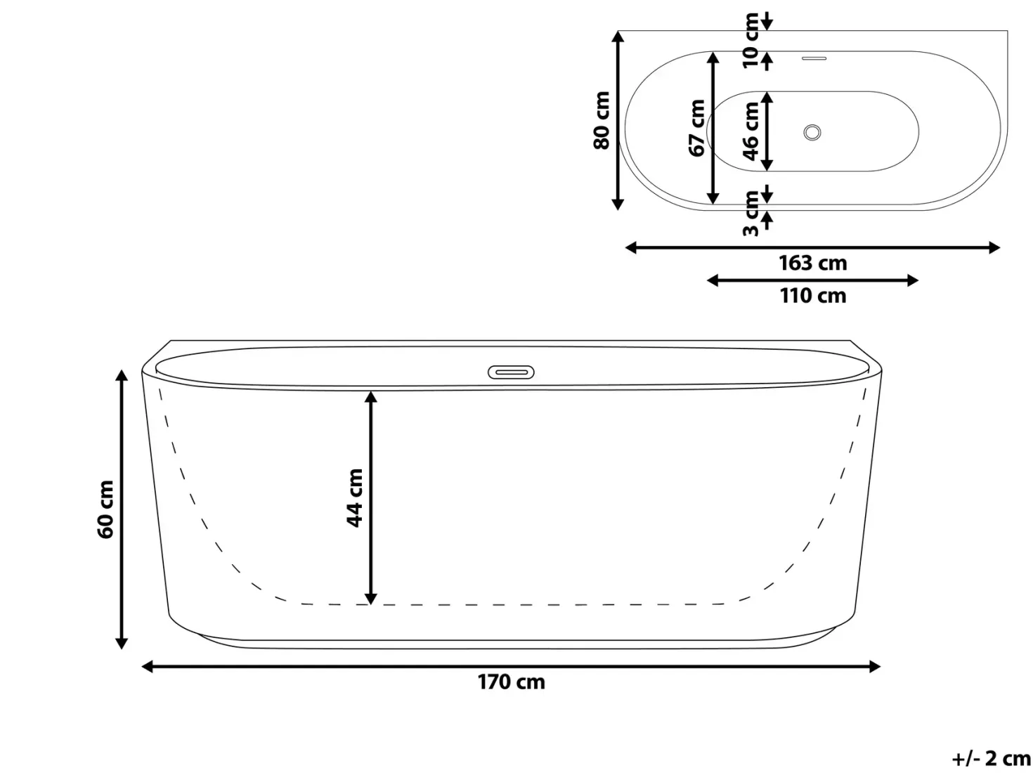 Badekar GOCTA 170 x 80 cm Sort