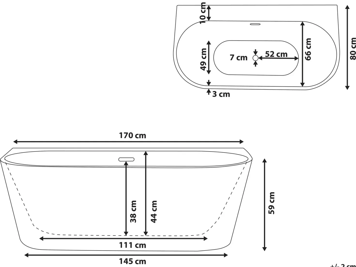 Badekar HARVEY 170 x 80 cm Sort/hvid