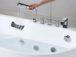 Badekar med massage SAYULA Højrevendt 170 x 80 cm Hvid