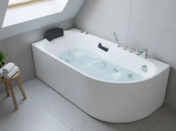 Badekar med massage SAYULA Højrevendt 170 x 80 cm Hvid