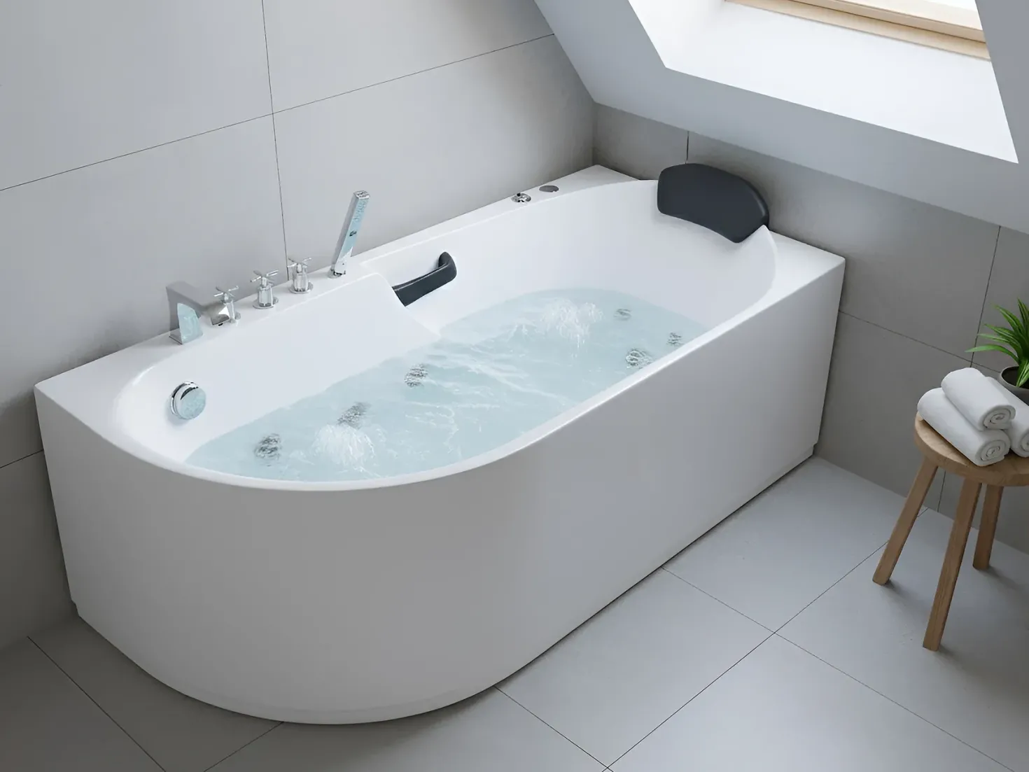Badekar med massage SAYULA Venstrevendt 170 x 80 cm Hvid