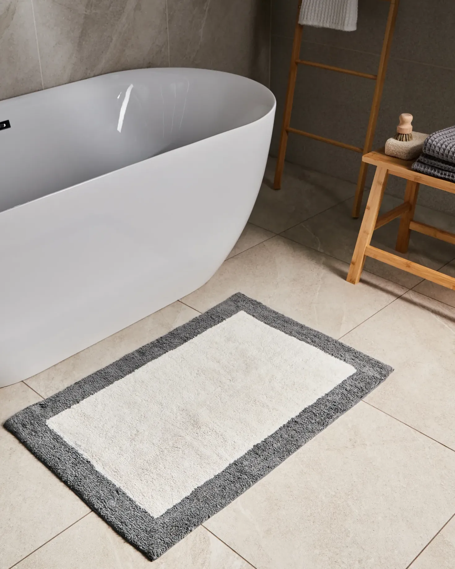 Bademåtte KABRI Grå/beige 60 x 90 cm Bomuld