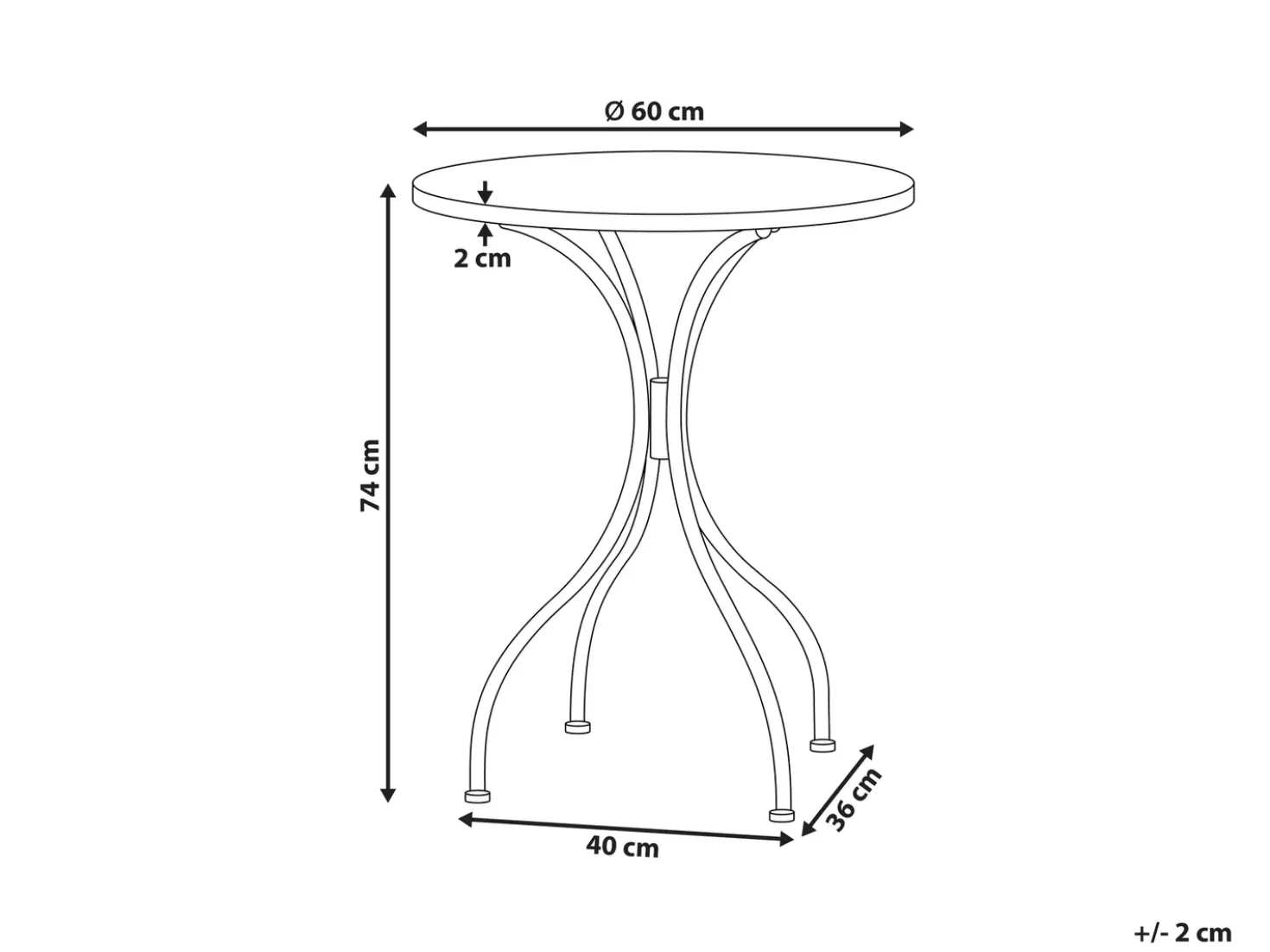Bistro bord CARPINO 60 cm 60 cm Sort