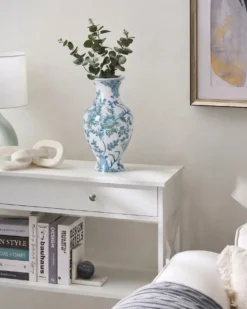 Blomstervase LLANES Porcelæn 36 cm Hvid/blå