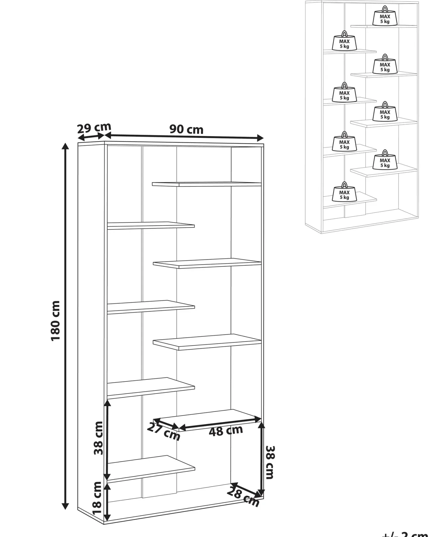 Bogreol med 8 hylder FONTAS 180 cm Lysebrun