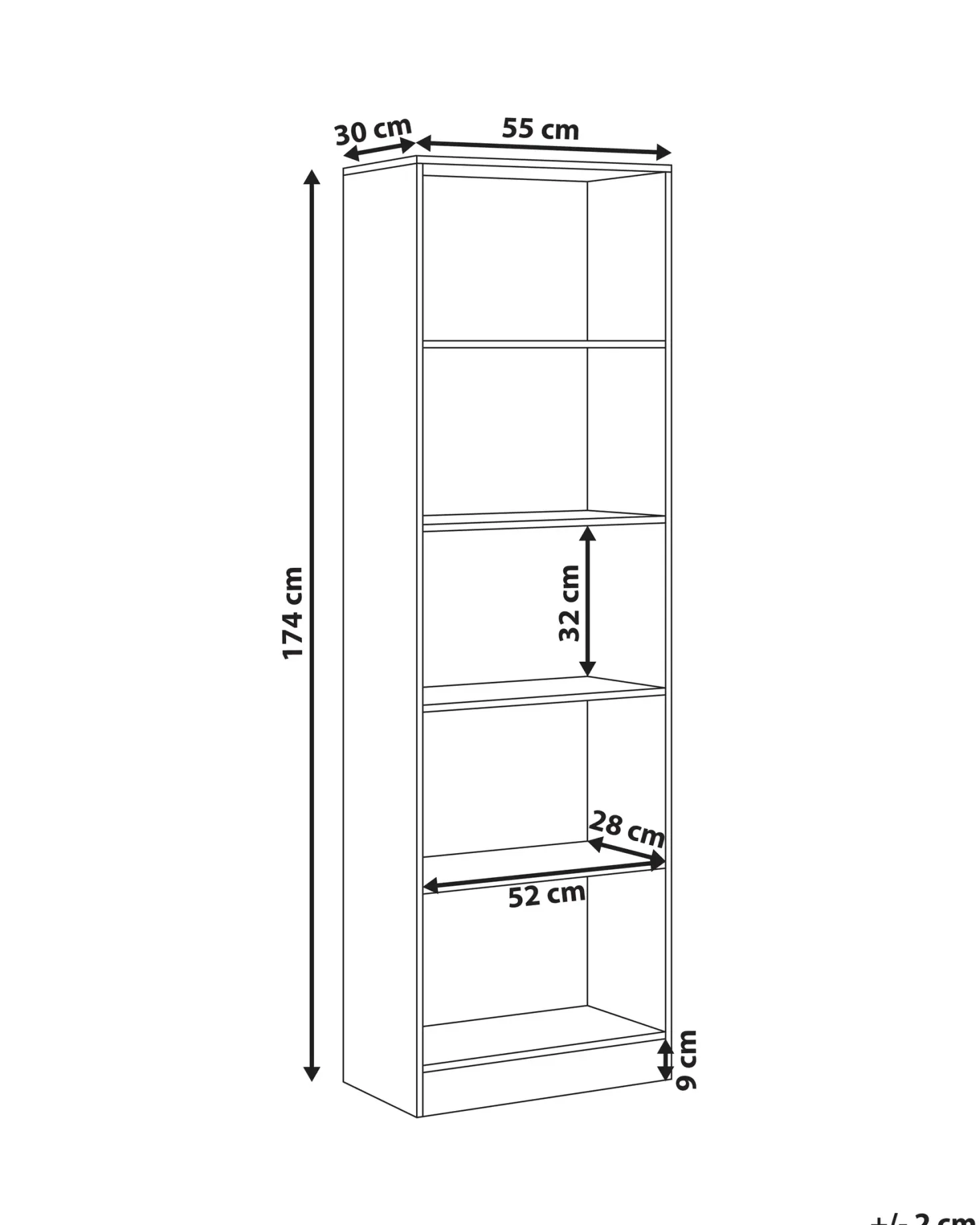 Bogreol med 5 hylder WINNIPEG 174 cm Hvid