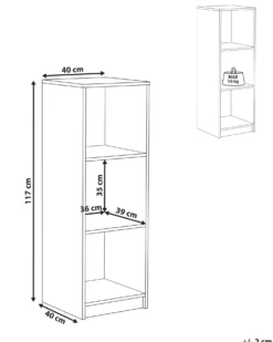 Bogreol med 3 hylder ZEHNA 117 cm Lysebrun
