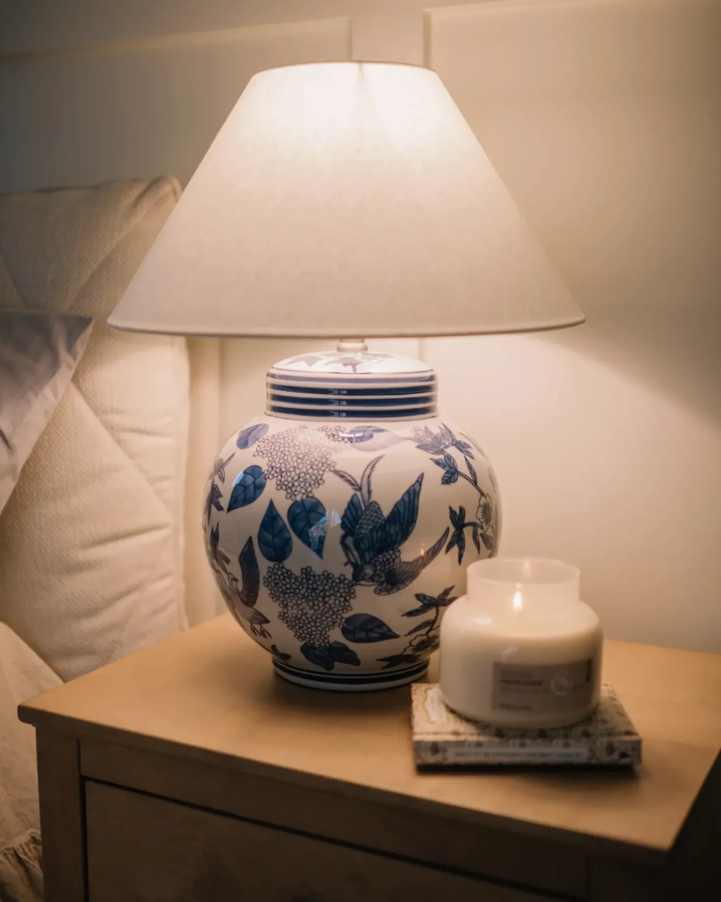 Bordlampe ARUNCA Porcelæn Hvid/blå