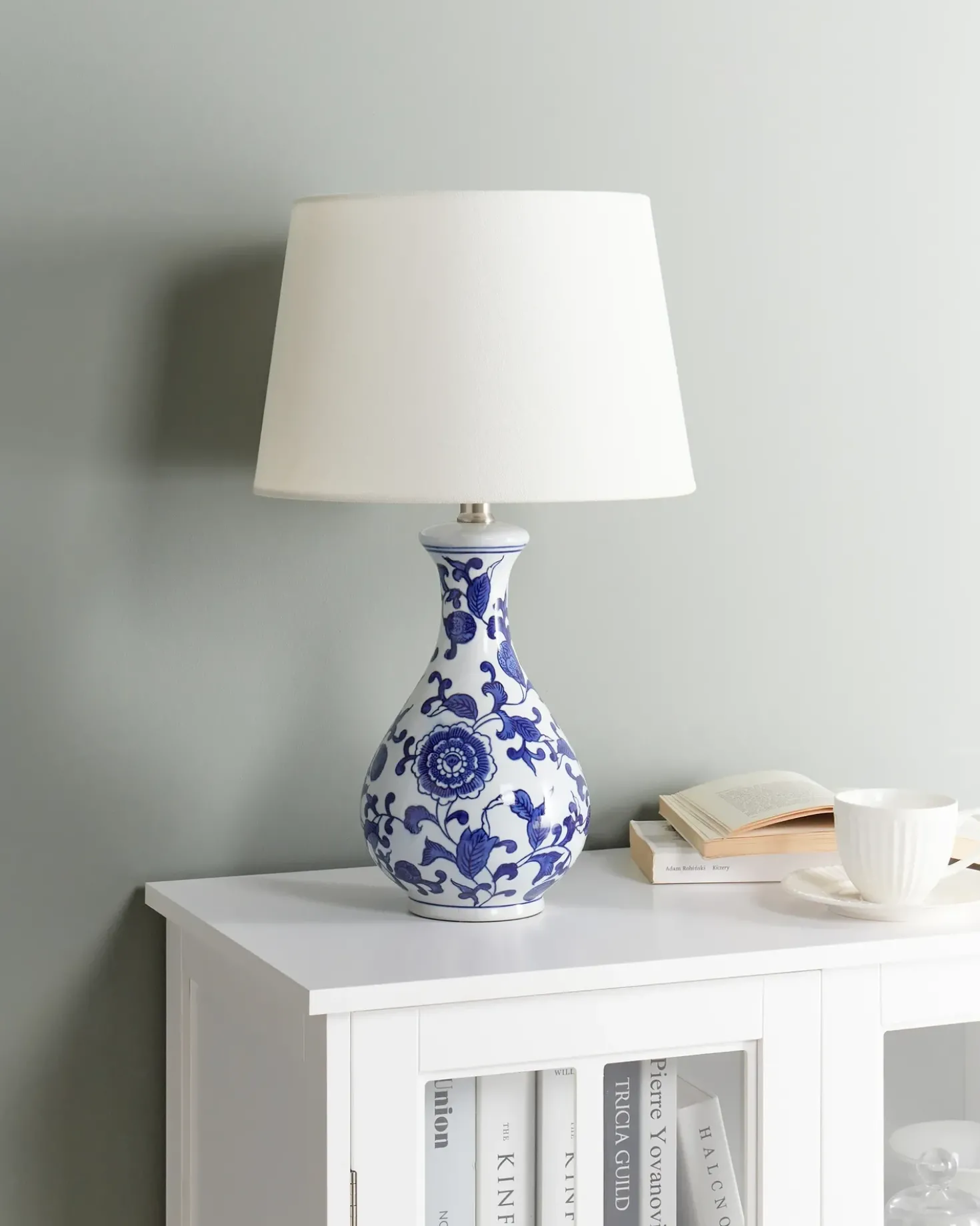 Bordlampe CARMEN Porcelæn Hvid/blå