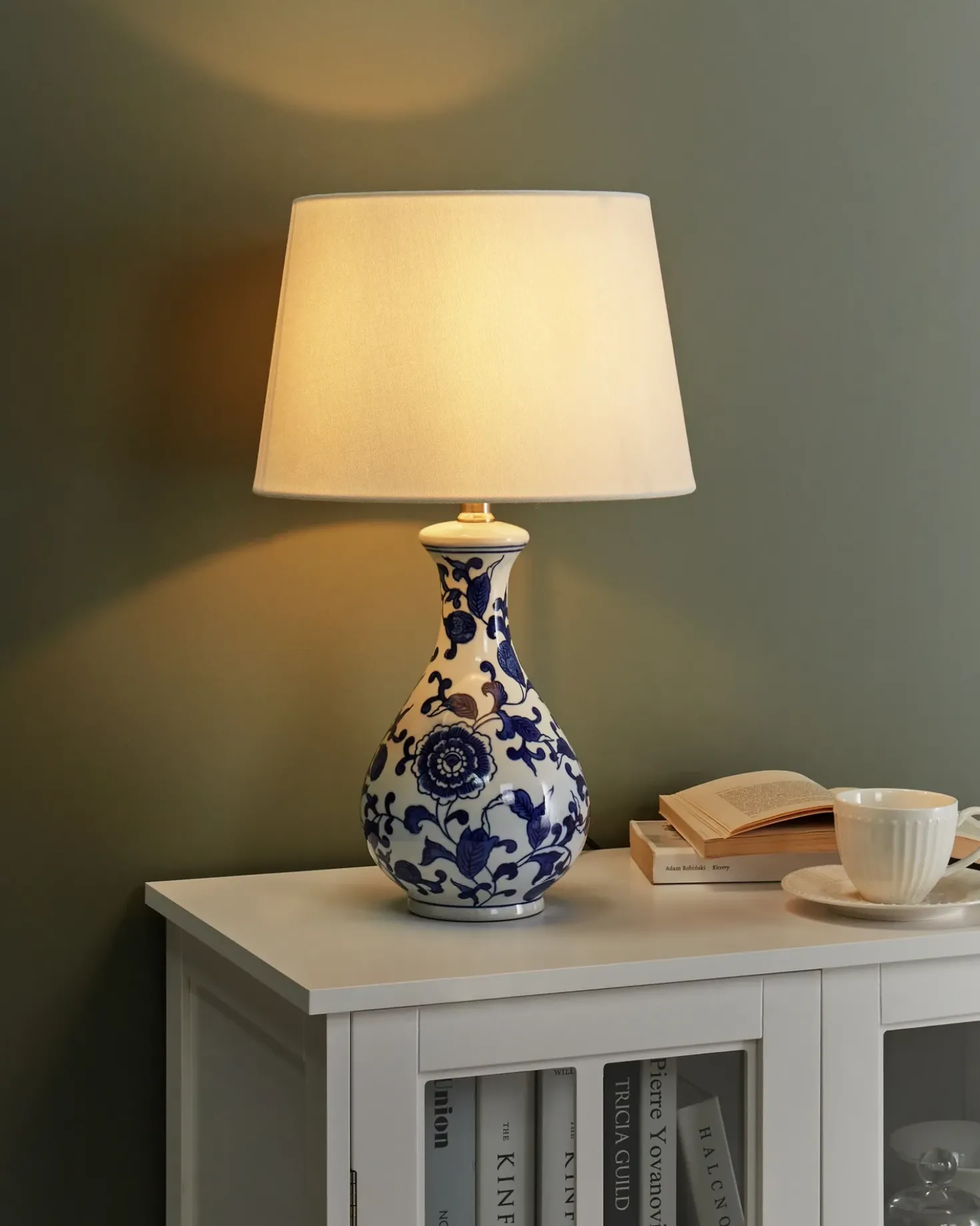 Bordlampe CARMEN Porcelæn Hvid/blå