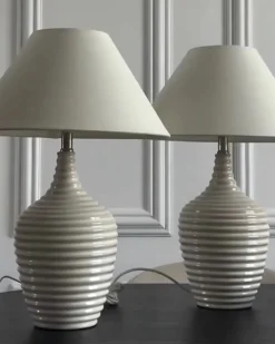 Bordlampe CELESTE Keramik Beige
