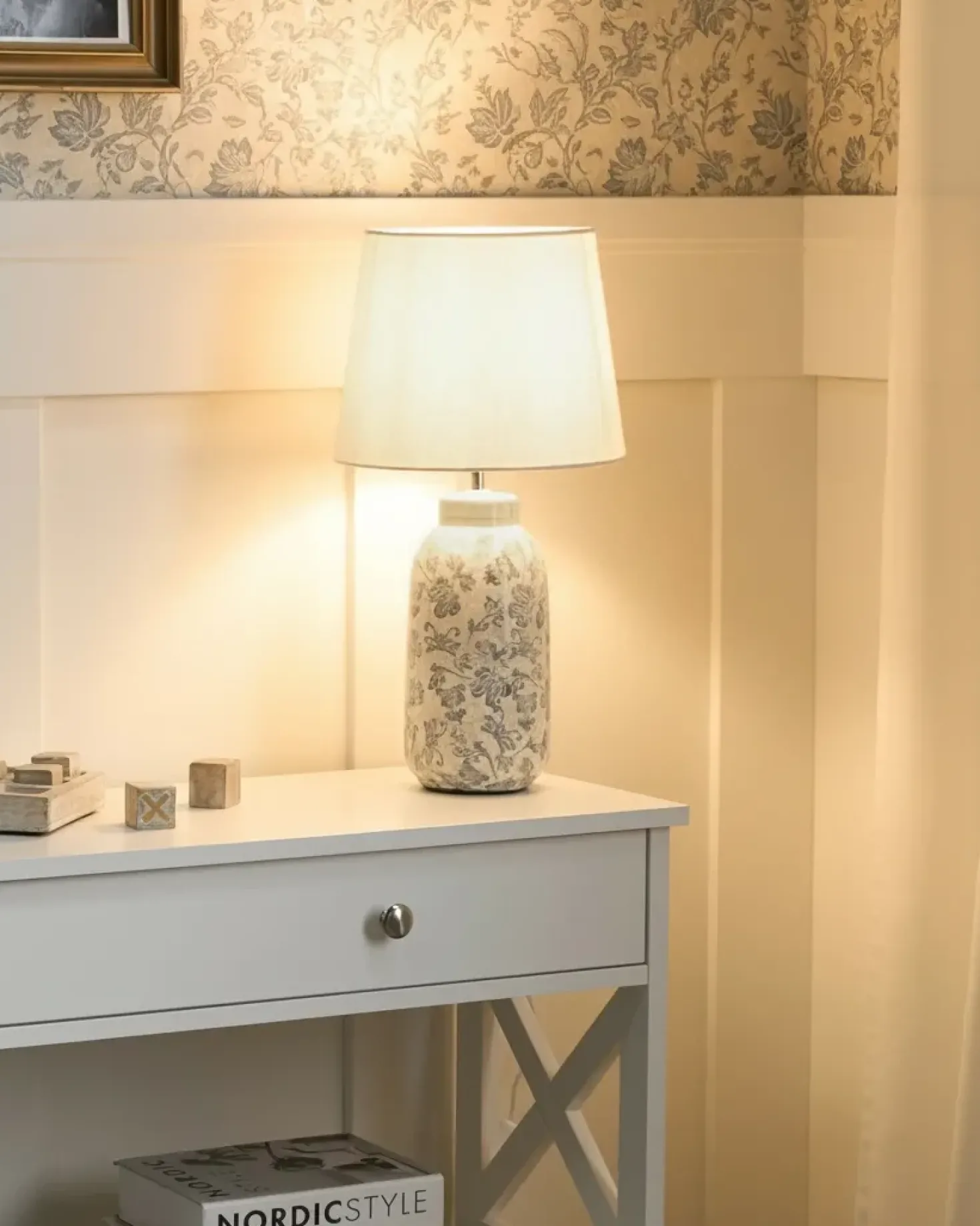 Bordlampe LEMPA Keramik Hvid/blå