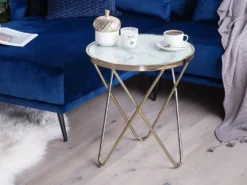 Bord MERIDIAN Hærdet glas Marmor/guld