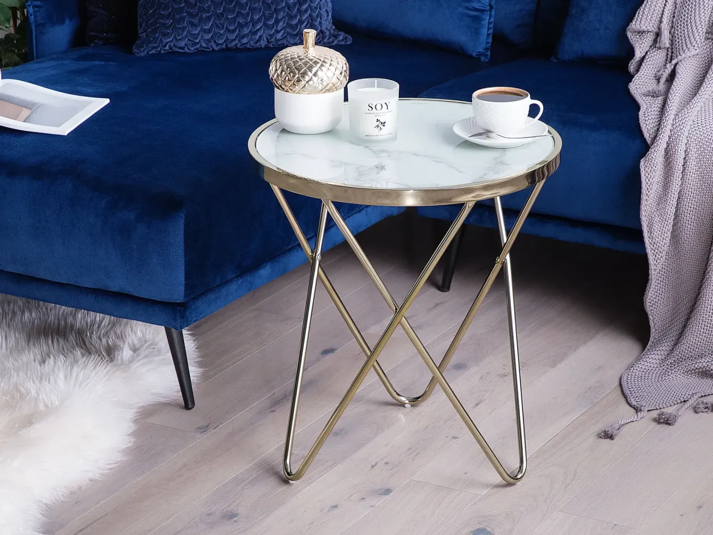 Bord MERIDIAN Hærdet glas Marmor/guld