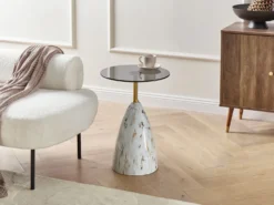 Bord WABBY Hærdet glas Hvid marmor