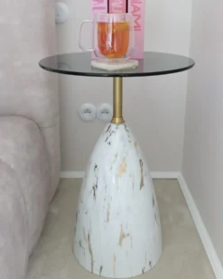 Bord WABBY Hærdet glas Hvid marmor