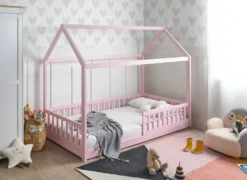Børneseng Hus Fyretræ COSSAYE 90 x 200 cm Pastellrosa