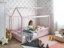Børneseng Hus Fyretræ COSSAYE 90 x 200 cm Pastellrosa