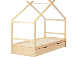 Børneseng Hus Fyretræ ORGEVAL 90 x 200 cm med opbevaring Lysebrun