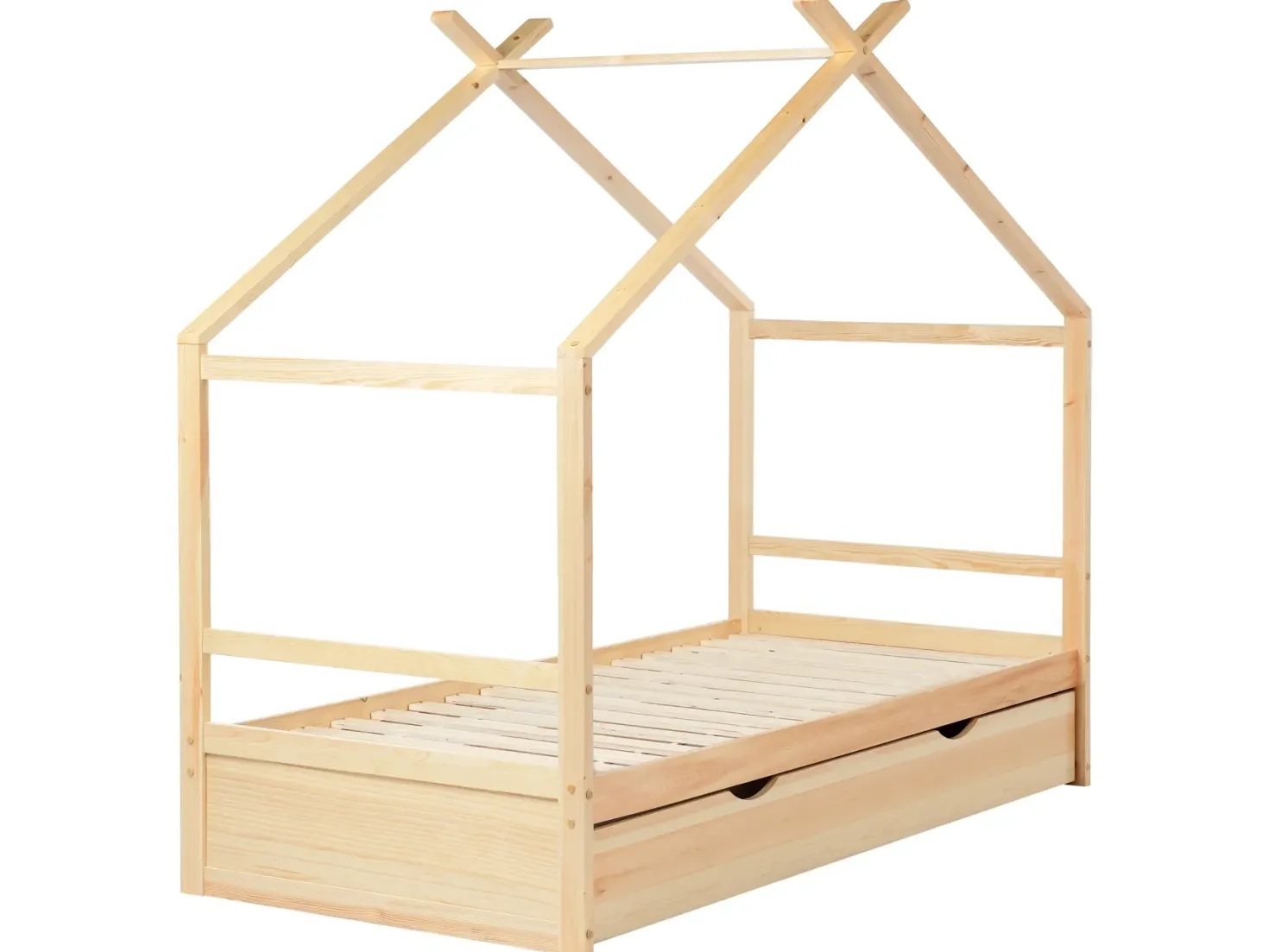 Børneseng Hus Fyretræ ORGEVAL 90 x 200 cm med opbevaring Lysebrun