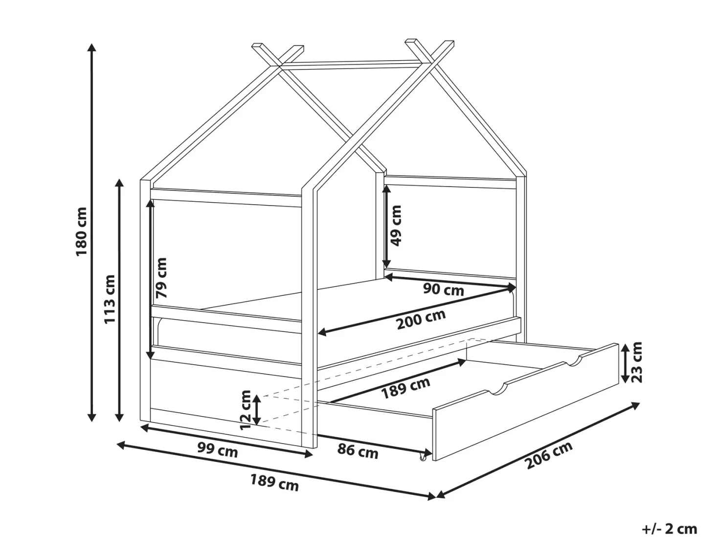 Børneseng Hus Fyretræ ORGEVAL 90 x 200 cm med opbevaring Lysebrun