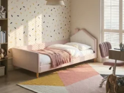 Børneseng Hus Velour KERVAN 90 x 200 cm Lyserød