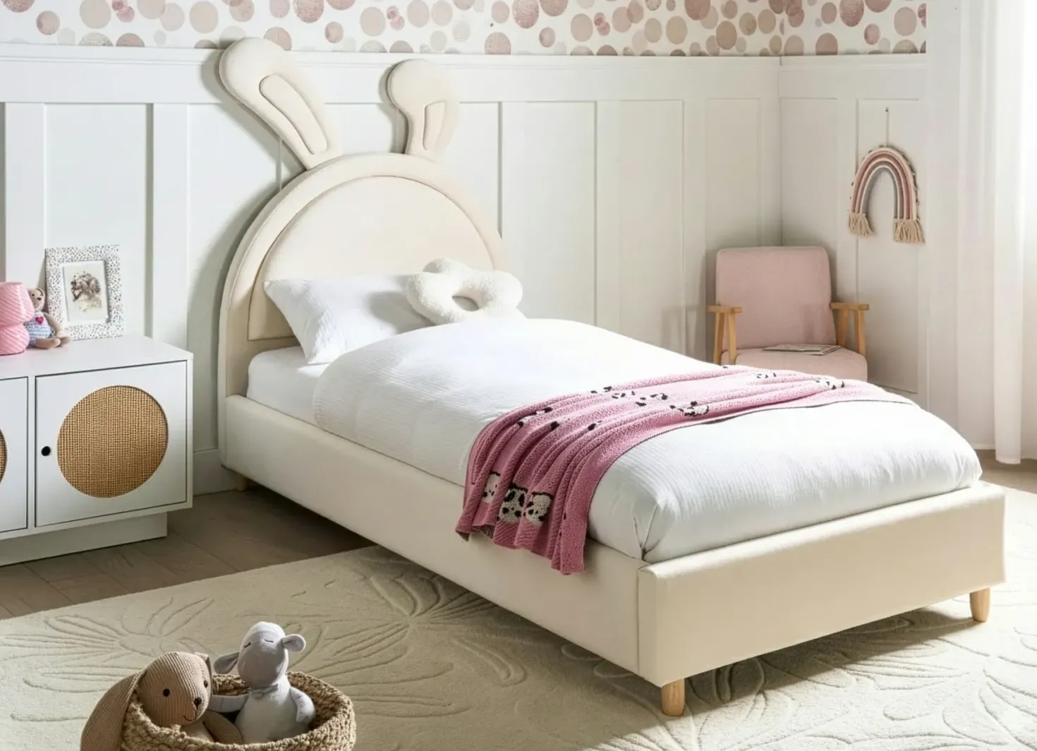 Børneseng Kanin Velour LALLIAS 90 x 200 cm Beige