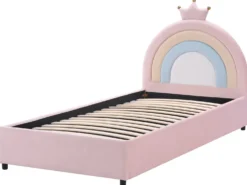 Børneseng med opbevaring Krone Velour GRISETOT 90 x 200 cm Lyserød