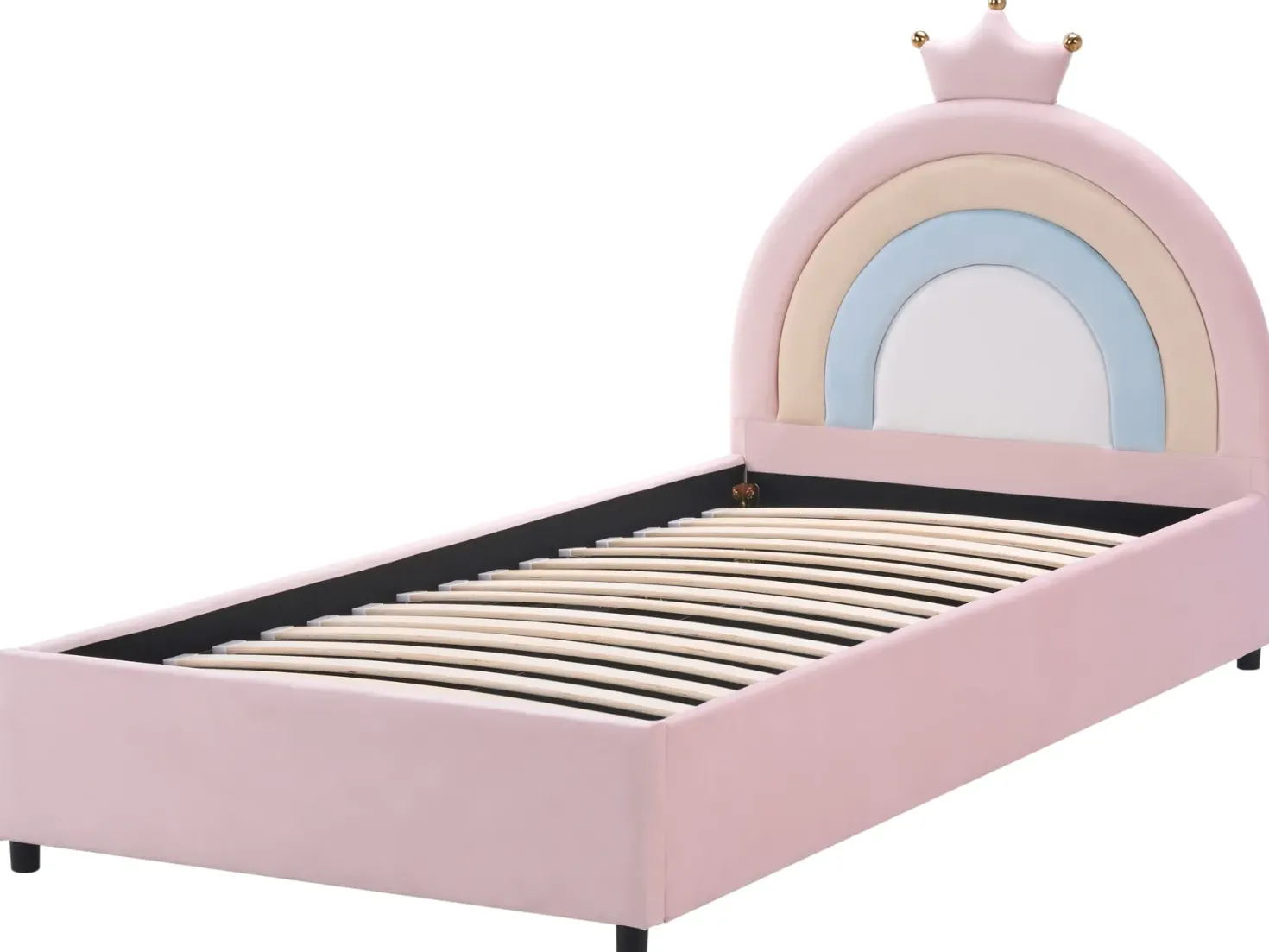 Børneseng med opbevaring Krone Velour GRISETOT 90 x 200 cm Lyserød