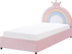 Børneseng med opbevaring Krone Velour GRISETOT 90 x 200 cm Lyserød