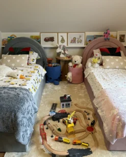 Børneseng med opbevaring Velour ANET 90 x 200 cm Lyserød