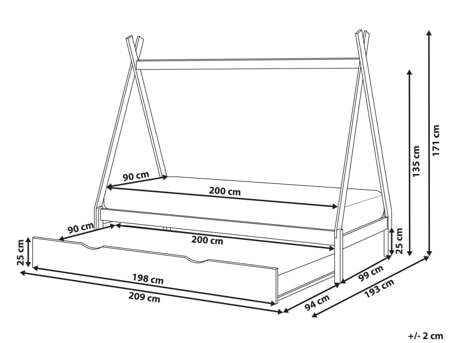 Børneseng med udtræk Fyretræ TALMONTIERS 90 x 200 cm Hvid