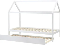 Børneseng med udtræk Fyretræ CRILLON 90 x 200 cm Hvid