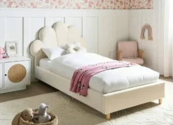 Børneseng Muslingeskal Velour NEULISE 90 x 200 cm Beige